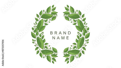 Circular green laurel wreath logo design with brand name at center.