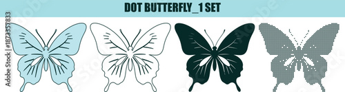 Butterfly Set with Various Colors and Styles Isolated on White