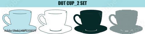 Coffee Cups Set of Four Different Colors on White Background