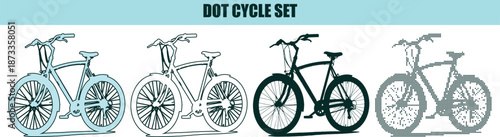 Bicycles Illustrated in Various Styles and Colors on White Background