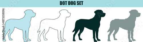 Dog Silhouettes Set in Various Colors on White Background