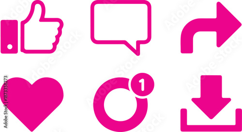 Bright pink collection of popular social media engagement icons for online platforms