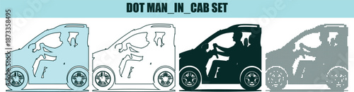 Man Driving Car Silhouette Set with Various Colors and Angles By Illustration