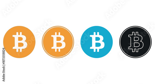 A collection of colorful Bitcoin logos on a white background