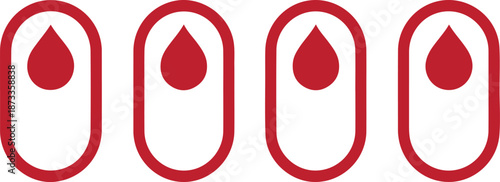 Four identical red blood drop icons inside oval outlines against a white backdrop