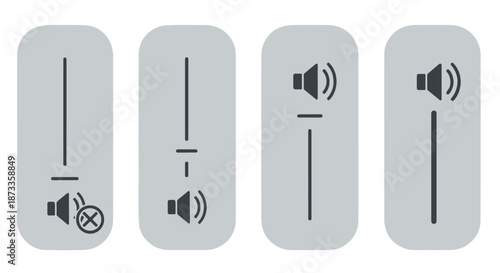A set of gray volume control icons on a white background for digital devices