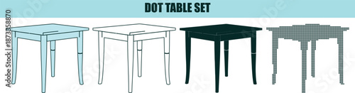 Minimalist Dot Table Set in Various Colors Isolated on White Background