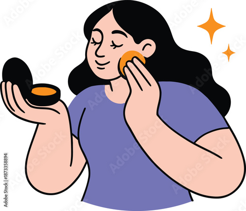 Woman Applying Face Powder Illustration