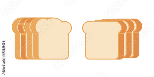 Stacks of sliced white bread with golden crusts a white background food