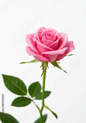 A delicate pink rose bloom isolated against a bright white background, symbolizing elegance, romance, and fresh natural beauty ,bloom ,nature ,blank space
