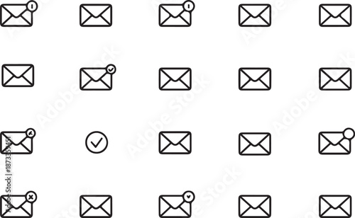 Simple line art icons representing different email and message notification statuses