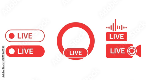 A graphic designer creating live streaming icons on a computer screen with various red badges