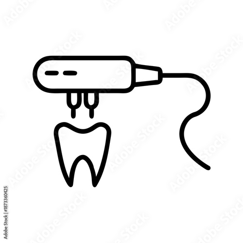 3D dental scanner capturing tooth in black and white line art style for precise dental imaging