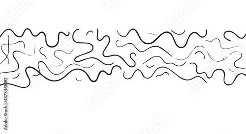 A black and white abstract illustration of wavy lines on a plain background