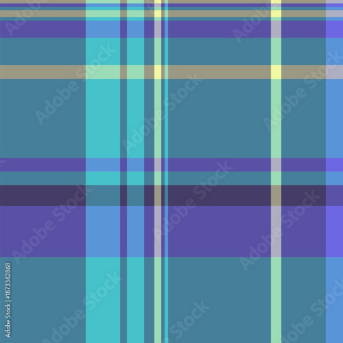 Woven textile texture seamless, jersey fabric pattern background. Us tartan vector check plaid in cyan and indigo colors.