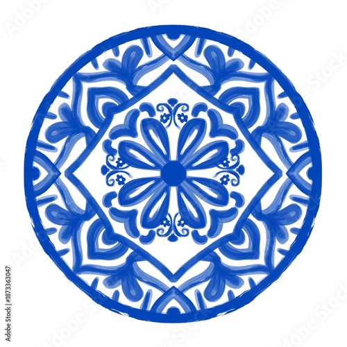 Hand drawn floral design round frame with textured line. botanical natural theme. for decoration, background, ceramic, fabric, tile. flower style.