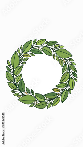 Elegant green circular laurel wreath design suitable for decorative, emblem, and graphic uses.