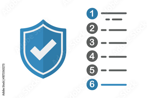 A blue shield with a white checkmark next to a numbered checklist