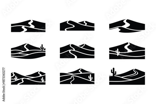 Collection of desert sand dune landscape silhouettes