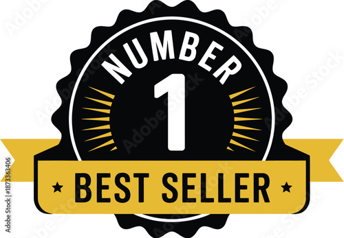 A black and gold best seller badge with a number one ranking