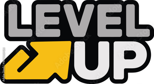 A motivational level up concept with a grey and yellow arrow pointing up