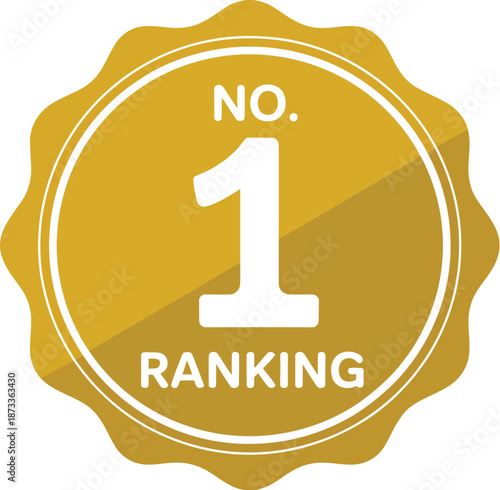 A gold number one ranking badge on a white background