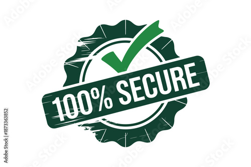 A green 100% secure stamp with a checkmark on a white background