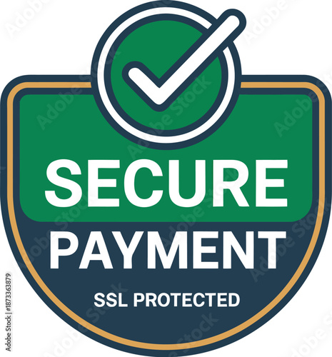 A secure payment logo with a green and blue shield and checkmark