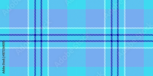 Autumn fabric check seamless, apparel textile pattern texture. Screen plaid vector background tartan in blue and cyan colors.