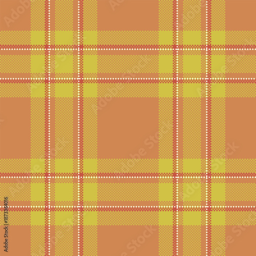 Awesome plaid pattern textile, mature texture seamless vector. Modern tartan background fabric check in orange and yellow colors.