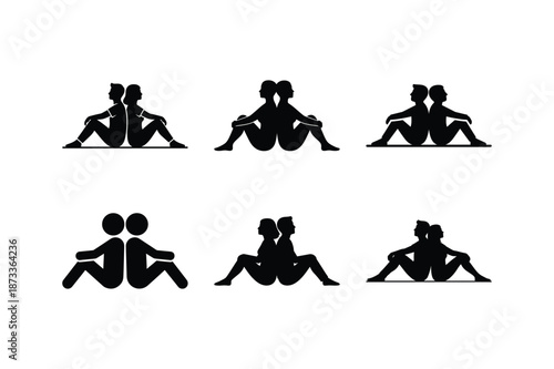 Couple Sitting Back To Back Silhouette