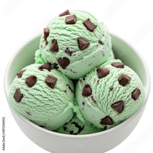 Mint chocolate chip ice cream in bowl
