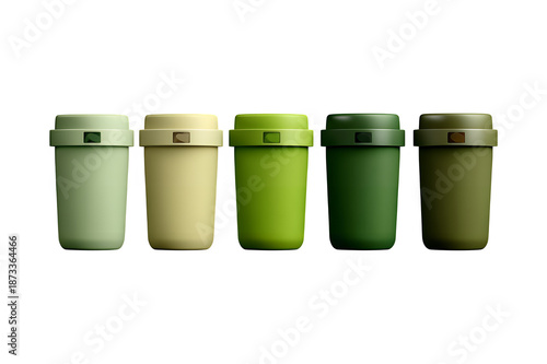 Wallpaper Mural A row of five colorful reusable cups with lids on transparent background Torontodigital.ca