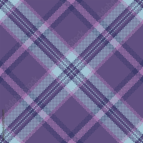 T-shirt check pattern tartan, copy space seamless background vector. Store texture plaid fabric textile in violet and light colors.