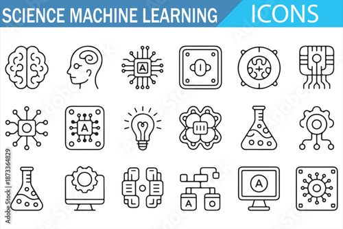Artificial Intelligence and Data Science Outline Vector Icons