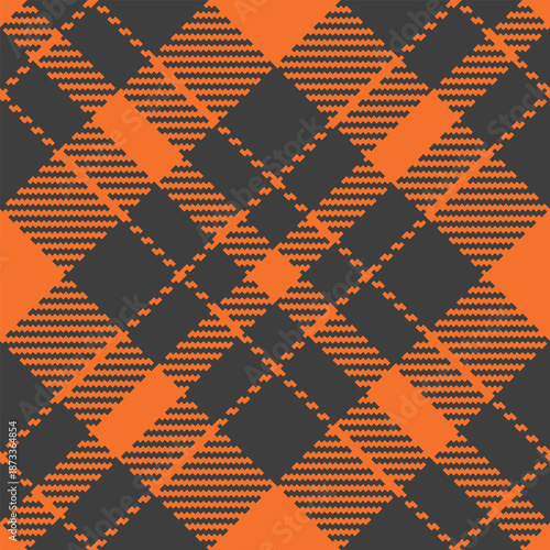 Artistic fabric check plaid, idyllic vector tartan background. Commerce textile pattern seamless texture in grey and orange colors.