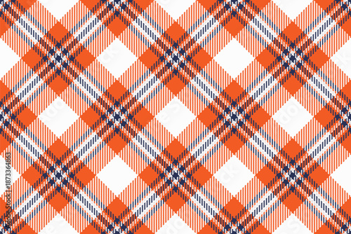 Display tartan fabric plaid, strong vector seamless pattern. Awesome texture check background textile in white and orange colors.