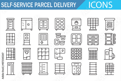 Package Pickup and Self Service Locker Vector Icon Set