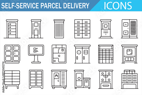 Smart Delivery Locker System Thin Line Icon Collection