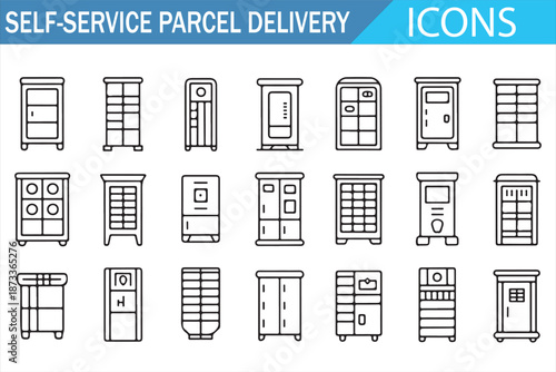 Modern Parcel Locker and Storage Cabinet Icon Set