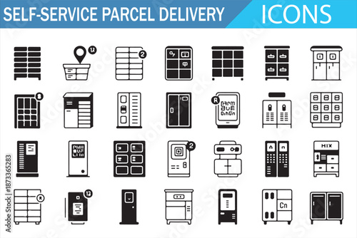 Ecommerce Self Service Parcel Delivery Vector Icons