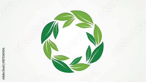 Circular wreath of green leaves forming a natural plant motif symbolizing growth, vitality, and sustainability.