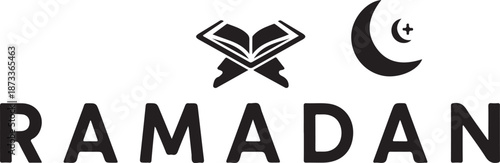 Ramadan religious celebration with holy quran and crescent moon symbol