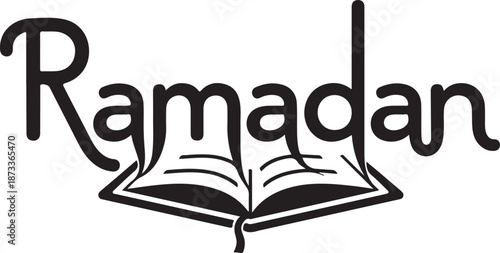 Ramadan greeting text with an open holy book symbolizing the sacred quran