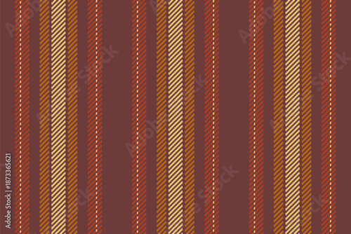 Canvas lines textile background, male texture vertical fabric. Hobby stripe pattern seamless vector in red and orange colors.