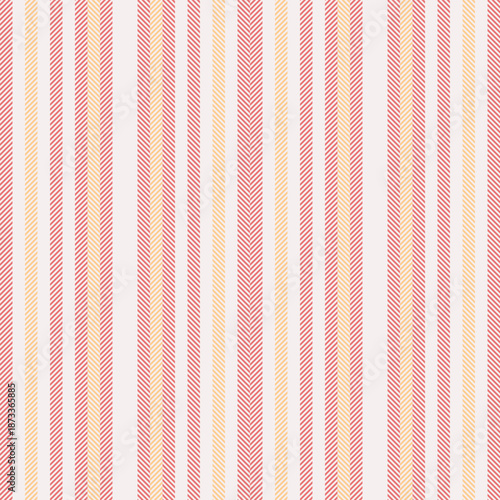 Attire pattern seamless background, pop vertical stripe texture. Cover textile fabric vector lines in white and red colors.