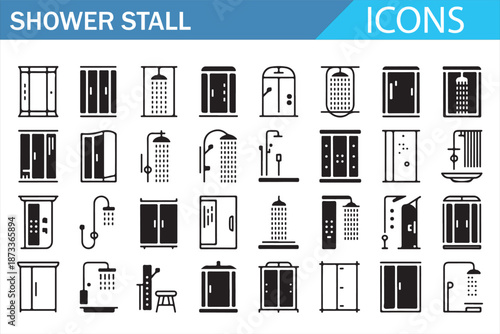 Modern Shower Enclosure Outline Icon Pack for Interior Design
