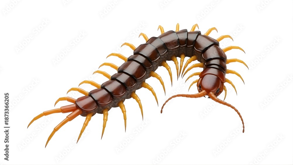 Fototapeta premium A centipede with orange legs and a brown body on a transparent background