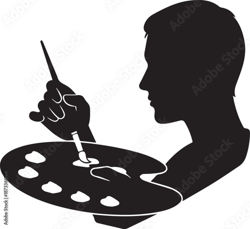 Silhouette of artist painting with brush and palette