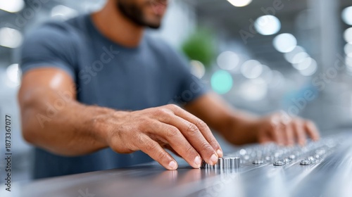 Male technician adjusting control panel in industrial setting